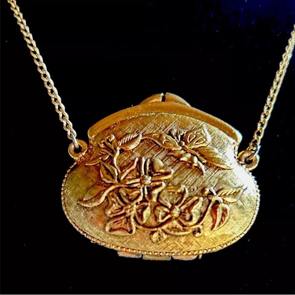 Corday Vintage Gold Floral Perfume Purse  Necklace - Picture 4 of 6
